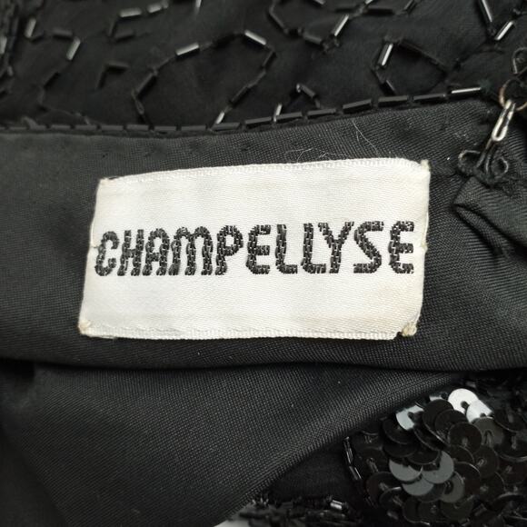 CHAMP ELLYSE Open Back Hand Beaded Silk Gown 6 Elegant EventWear Coquette - Picture 9 of 10